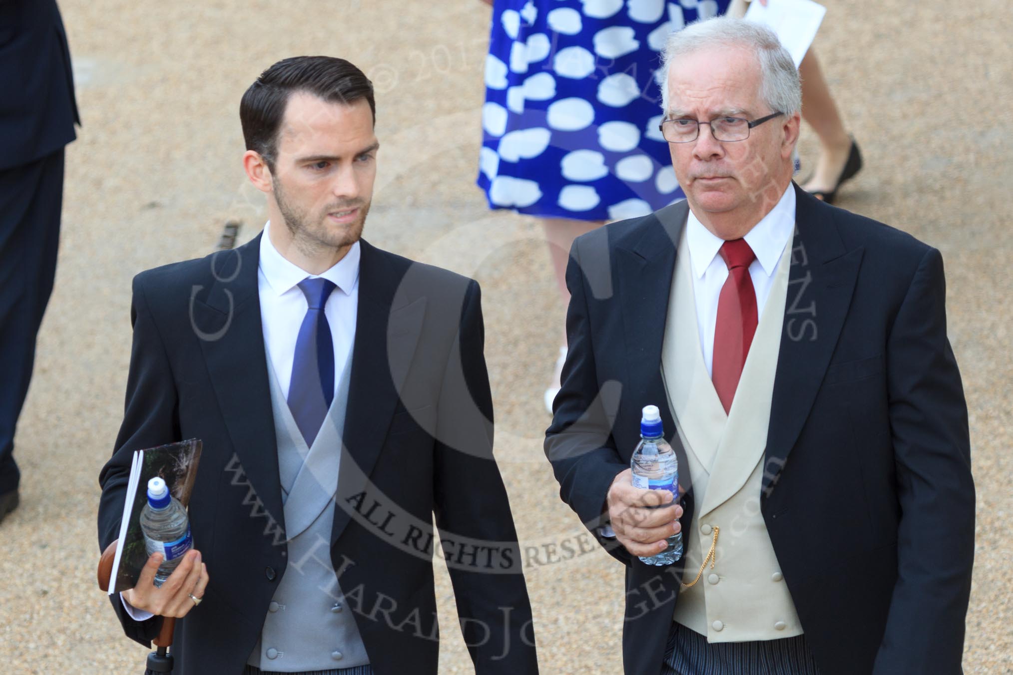 Neatly dressed father and son arriving at Horse Guards Parade before Trooping the Colour 2018, The Queen's Birthday Parade at Horse Guards Parade, Westminster, London, 9 June 2018, 09:06.