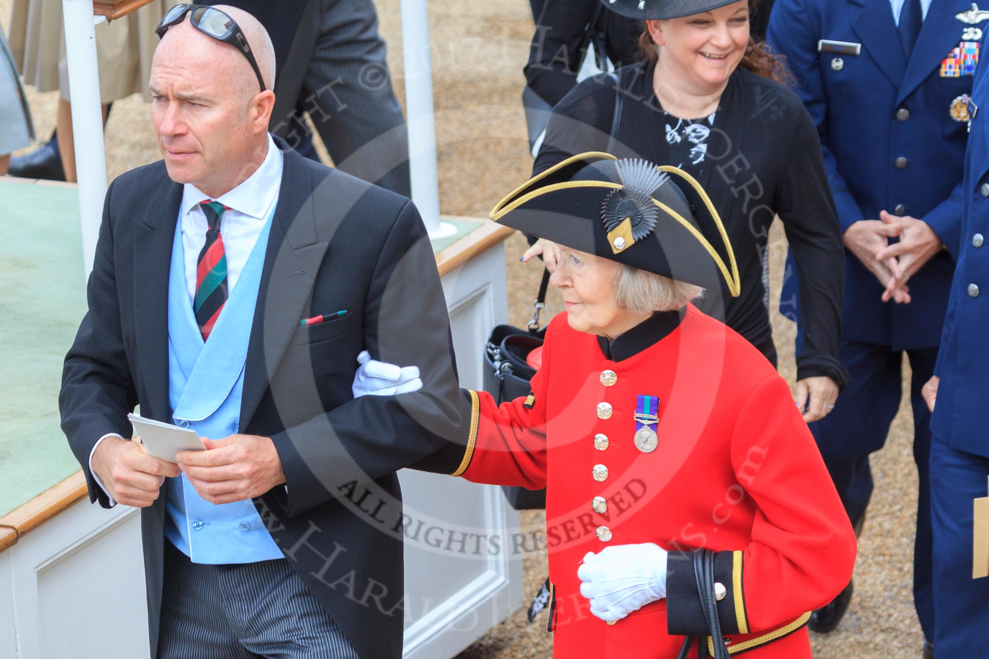 Female Chelsea Pensioner at Trooping the Colour 2018, The Queen's Birthday Parade at Horse Guards Parade, Westminster, London, 9 June 2018, 09:30.