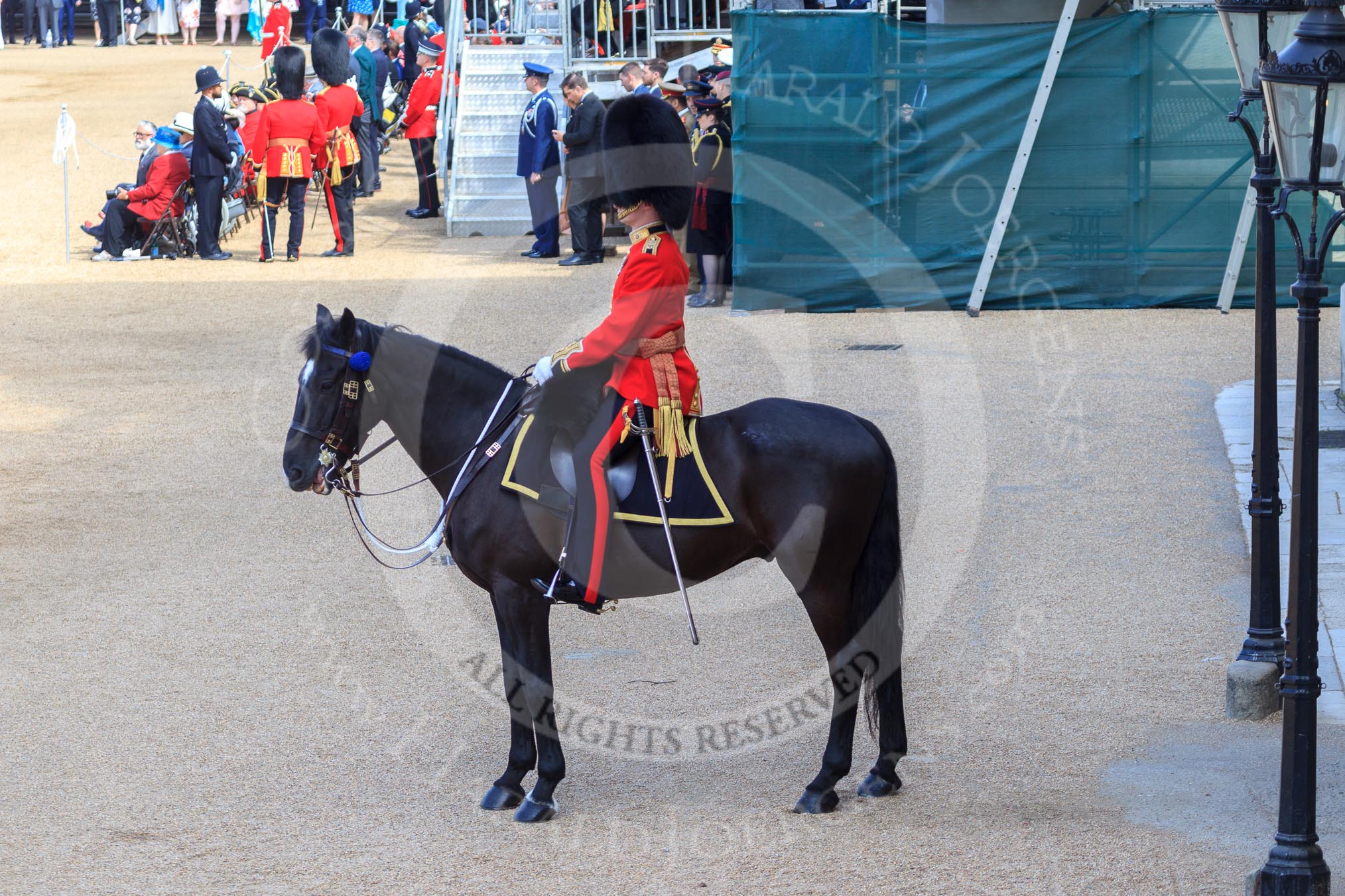 Parade Adjutant, Captain HC Codrington, Coldstream Guards (30) on horseback before Trooping the Colour 2018, The Queen's Birthday Parade at Horse Guards Parade, Westminster, London, 9 June 2018, 10:23.