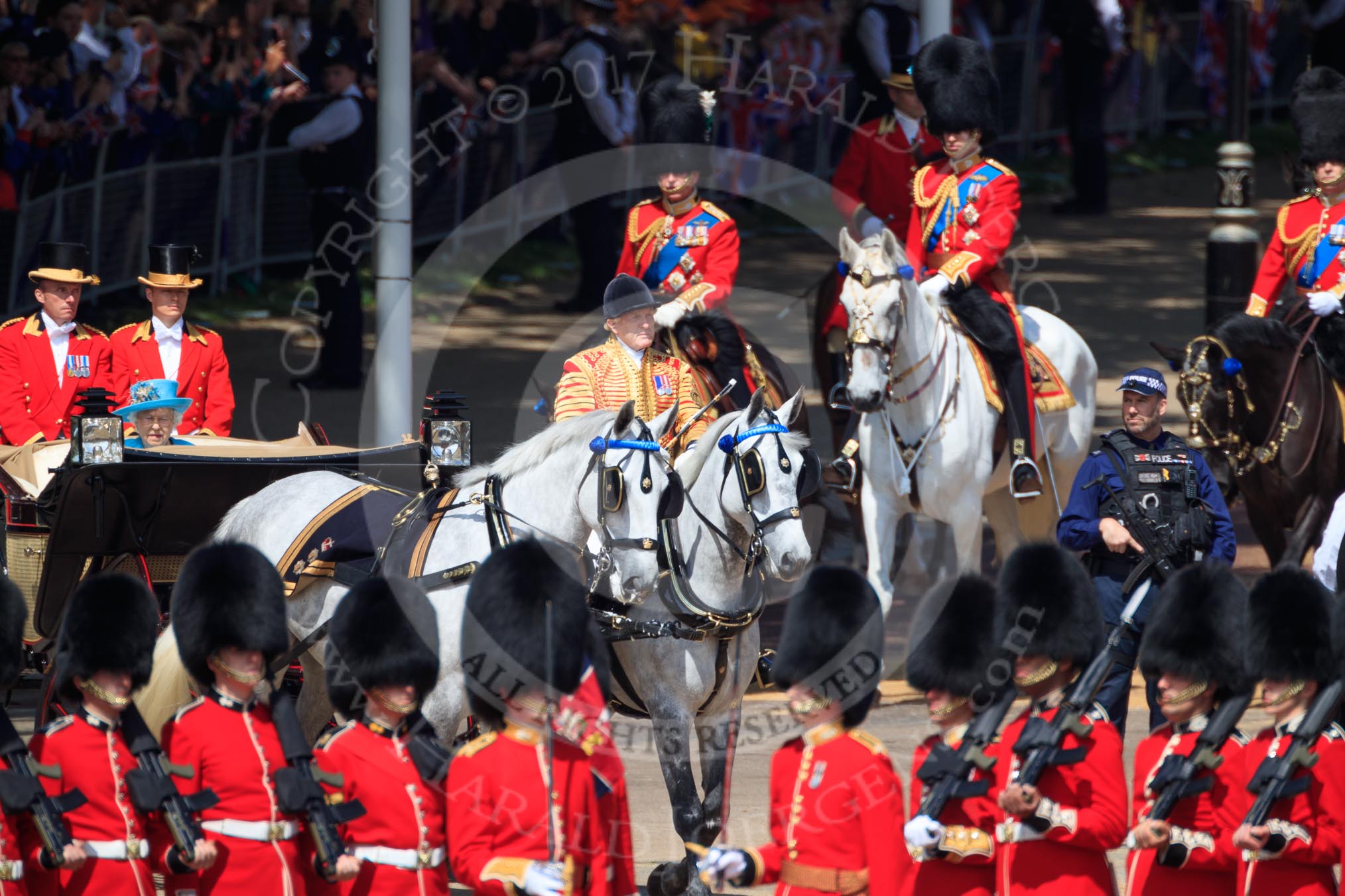 during Trooping the Colour {iptcyear4}, The Queen's Birthday Parade at Horse Guards Parade, Westminster, London, 9 June 2018, 10:58.