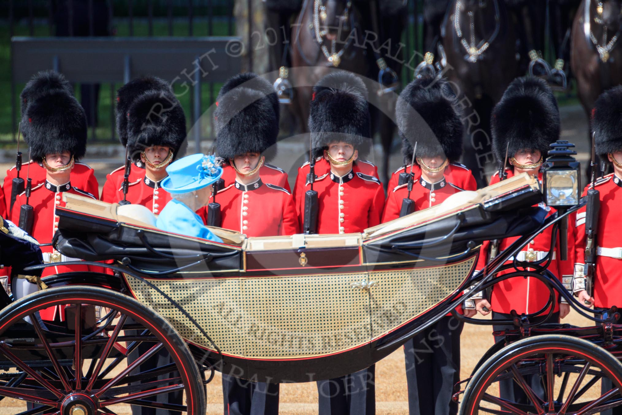 during Trooping the Colour {iptcyear4}, The Queen's Birthday Parade at Horse Guards Parade, Westminster, London, 9 June 2018, 11:01.