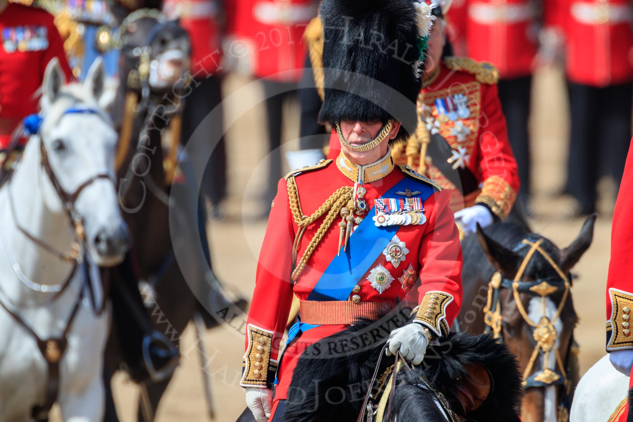 during Trooping the Colour {iptcyear4}, The Queen's Birthday Parade at Horse Guards Parade, Westminster, London, 9 June 2018, 11:05.