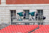 BBC (CTV) TV camera platforms at the Old Admiralty Building before Trooping the Colour 2018, The Queen's Birthday Parade at Horse Guards Parade, Westminster, London, 9 June 2018, 09:04.