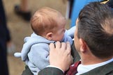 Father and baby son before Trooping the Colour 2018, The Queen's Birthday Parade at Horse Guards Parade, Westminster, London, 9 June 2018, 10:02.
