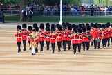 Senior Drum Major Damian Thomas, Grenadier Guards, leading the Band of the Welsh Guards onto Horse Guards Parade during Trooping the Colour 2018, The Queen's Birthday Parade at Horse Guards Parade, Westminster, London, 9 June 2018, 10:14.