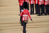 The Duty Drummer Sam Orchard marching away with the Colour Case during Trooping the Colour 2018, The Queen's Birthday Parade at Horse Guards Parade, Westminster, London, 9 June 2018, 10:33.
