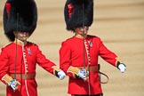 The Subaltern, Captain HCC Bucknall, Escort to the Colour, 1st Battalion Coldstream Guards, and The Subaltern, Captain GOL Cazalet, Number Two Guard, 1st Battalion Coldstream Guards, marching towards Horse Guards Arch during Trooping the Colour 2018, The Queen's Birthday Parade at Horse Guards Parade, Westminster, London, 9 June 2018, 10:34.